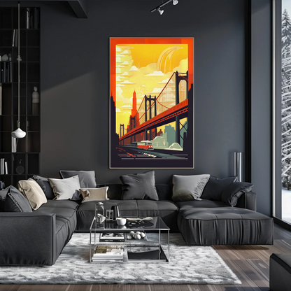 Golden Bridge City Transit Scene Travel Poster
