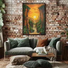 Majestic Waterfall Tropical Landscape Art Poster