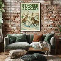 Reindeer Soccer Match: Vintage Holiday Poster Art