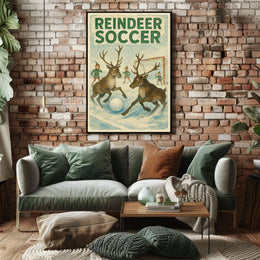 Reindeer Soccer Match: Vintage Holiday Poster Art