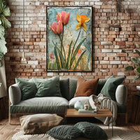 Blooming Springtime Tulips and Daffodils Abstract Artistic Poster PosterGoat
