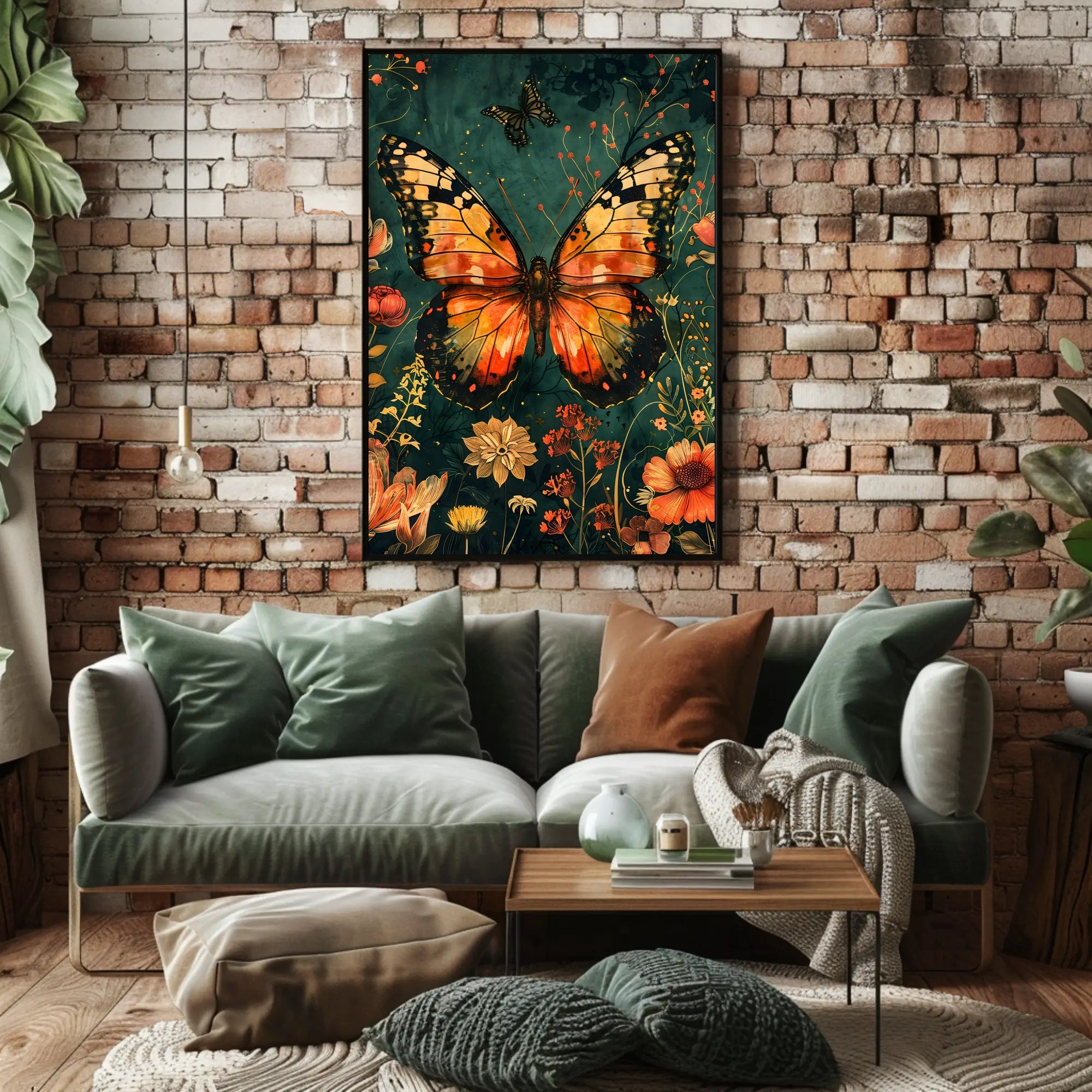 Butterfly and Botanical Garden Scene Animal Poster