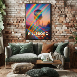 Hillsboro Water Tower Cityscape Vibrant Photography Poster