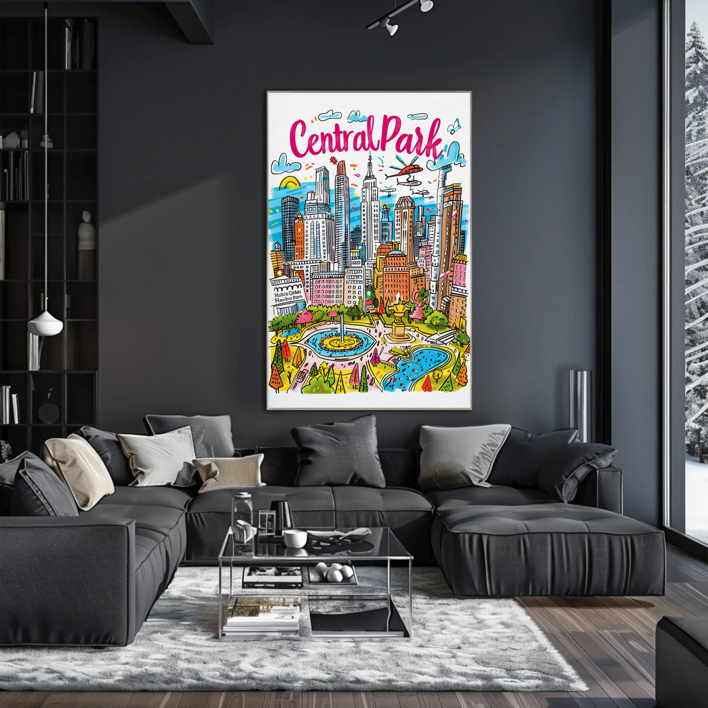 Central Park New York Cityscape Colorful Skyline Travel Poster