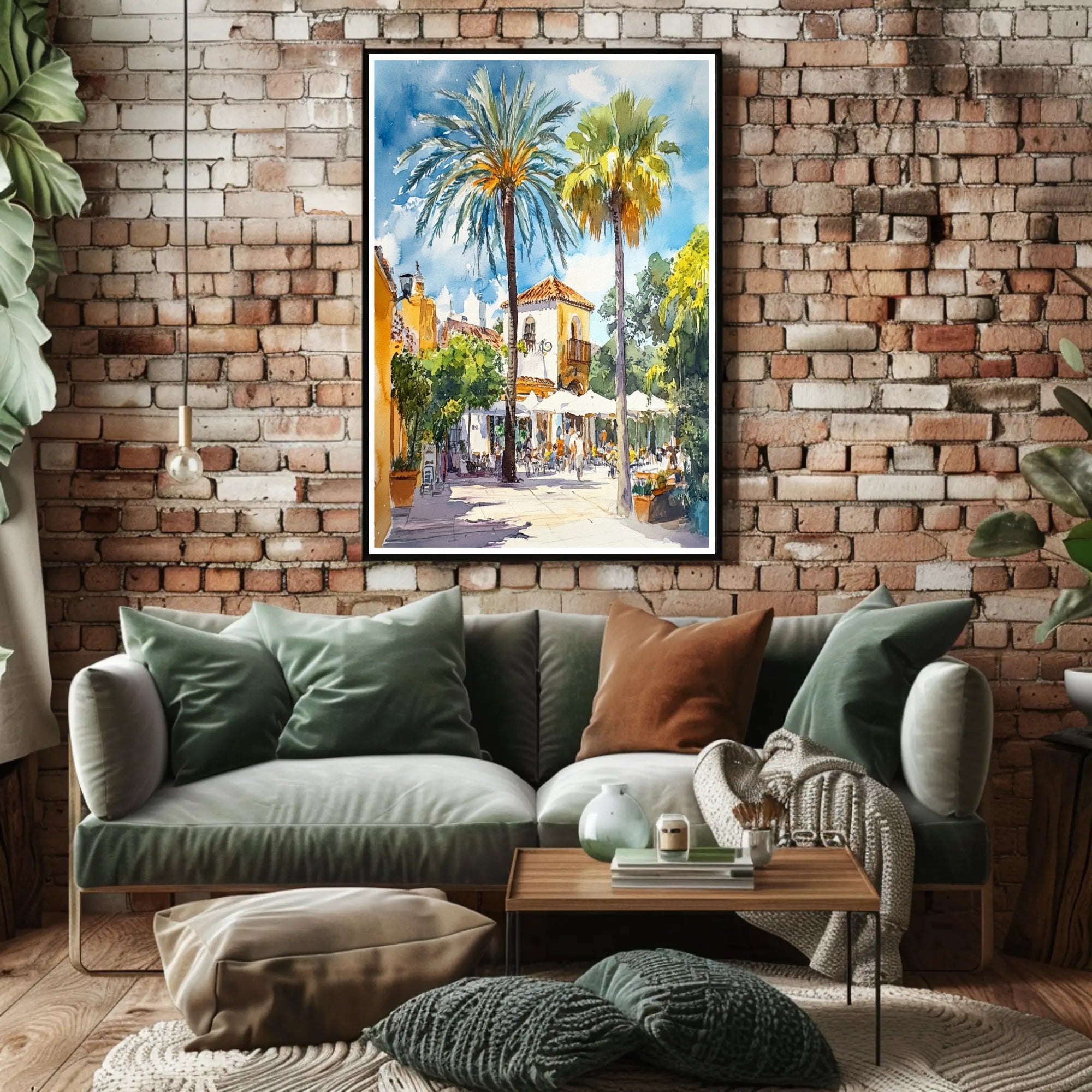 Sunlit Mediterranean Plaza Poster PosterGoat
