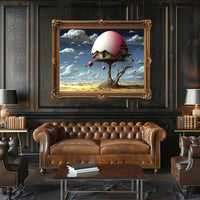 Surreal Desert House with Whimsical Balloons Artistic Poster