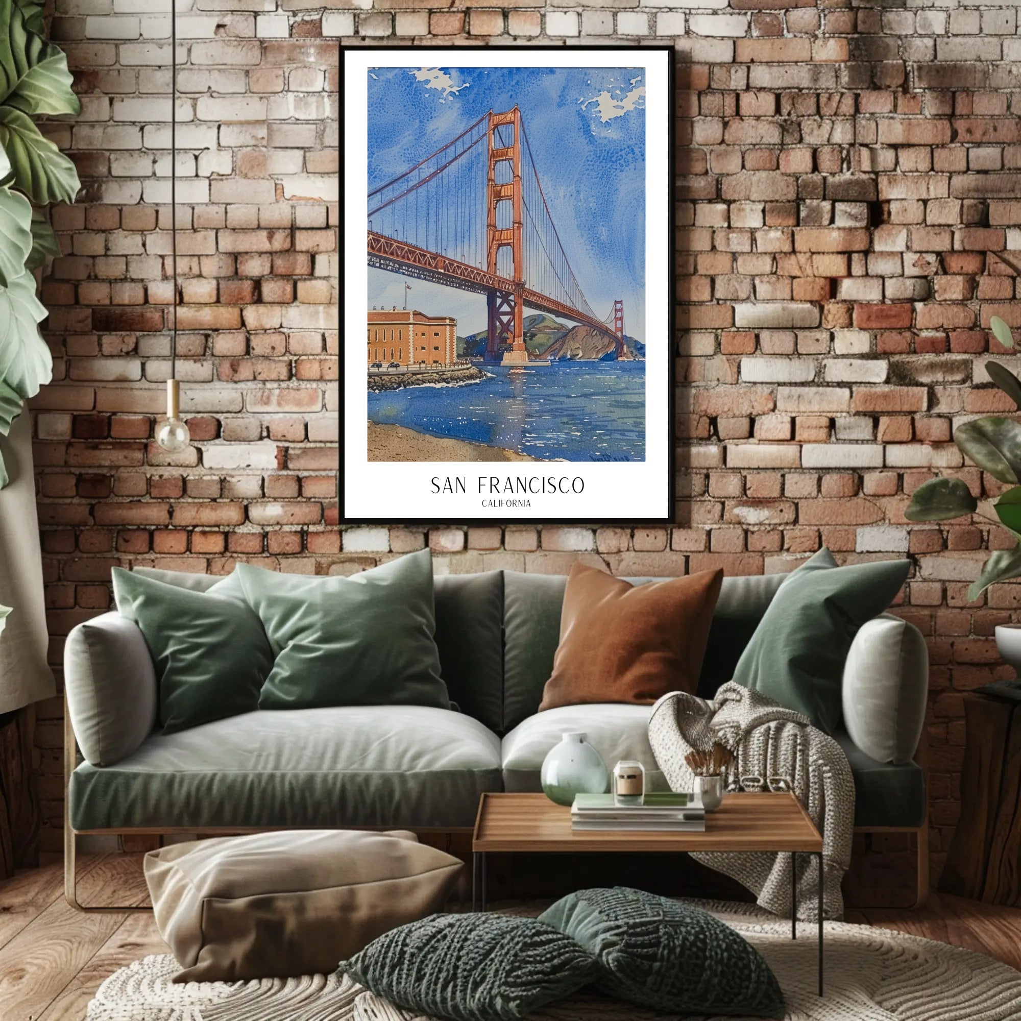 Golden Gate Bridge Watercolor Urban or Cityscape Poster PosterGoat