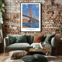 Golden Gate Bridge Watercolor Urban or Cityscape Poster PosterGoat
