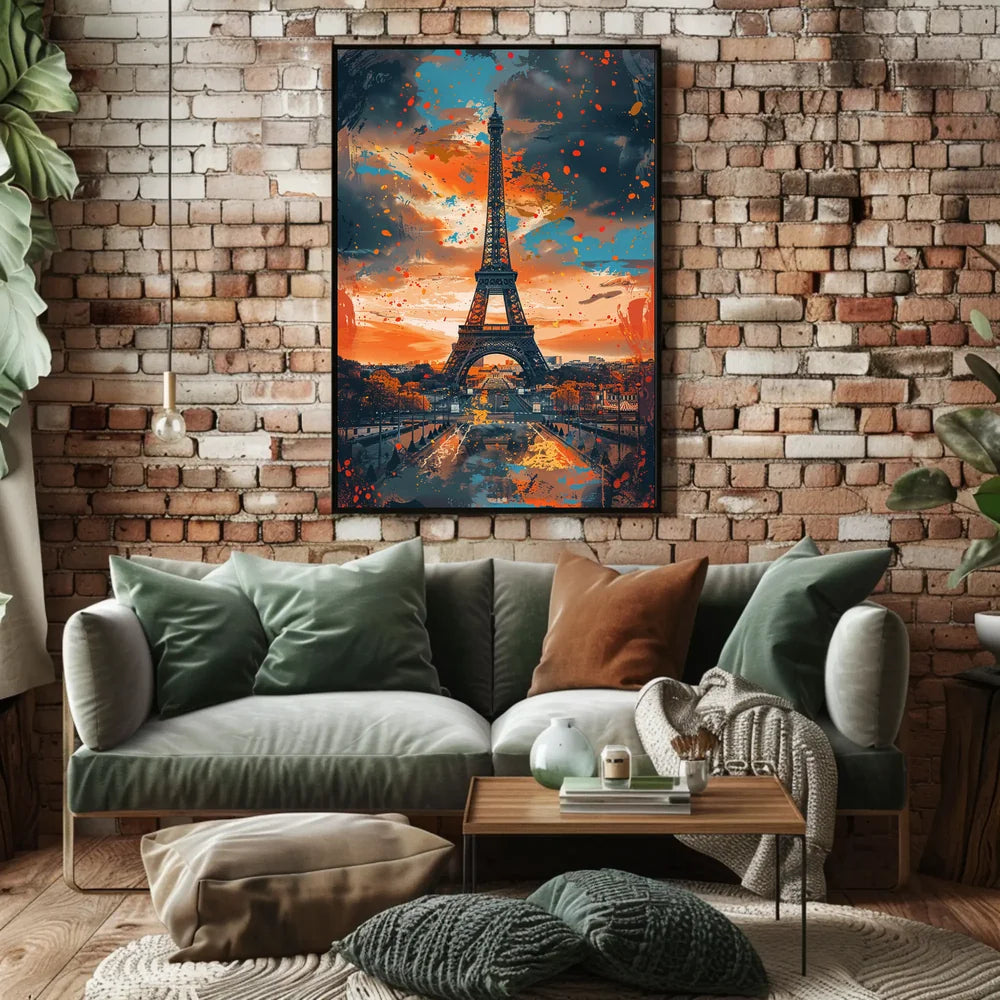 Eiffel Tower Abstract Art Poster: Vibrant Paris Scene