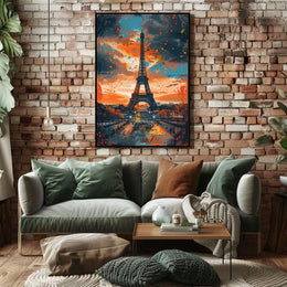 Eiffel Tower Abstract Art Poster: Vibrant Paris Scene