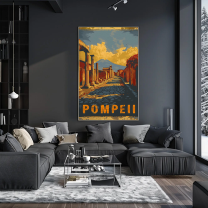 Pompeii Ancient Ruins and Mount Vesuvius Travel Poster