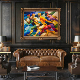Dynamic Cubist Athletes in Motion Art Poster