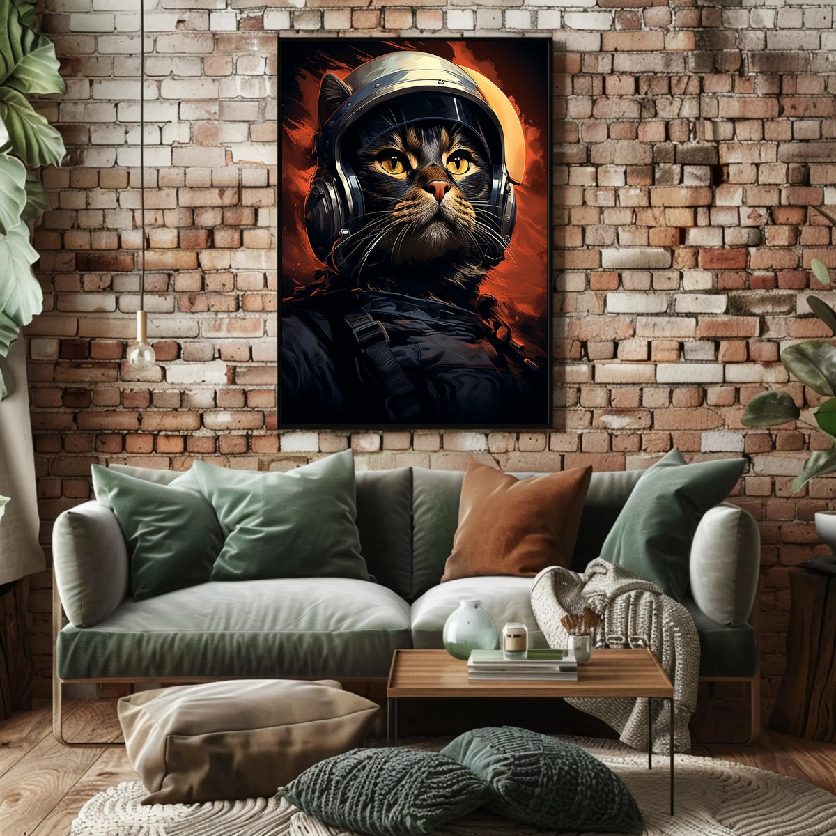 Astronaut Cat in Fiery Space Adventure Poster