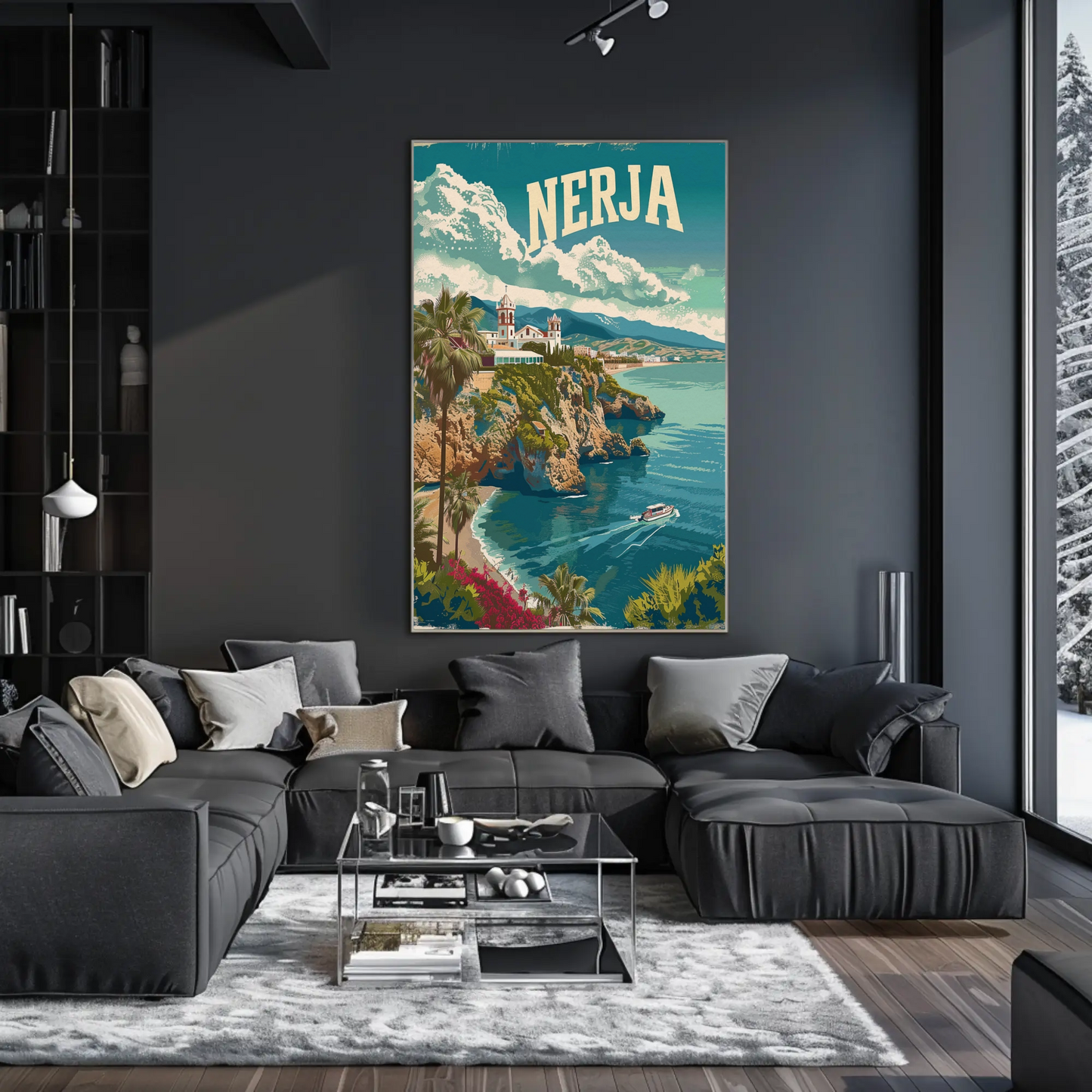Nerja Cliffside Church and Coast Travel Poster