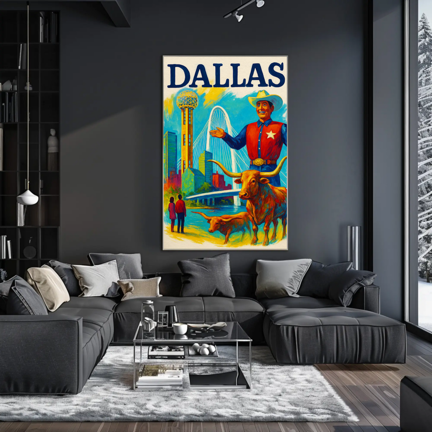 Dallas Texas Bridge Longhorn Cowboy Travel Poster
