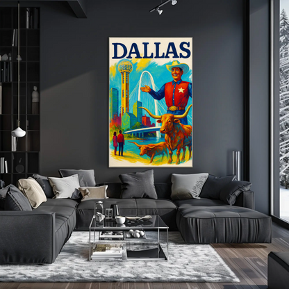 Dallas Texas Bridge Longhorn Cowboy Travel Poster