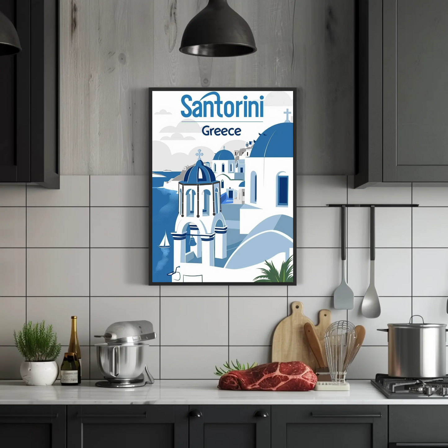 Santorini, Greece Vintage Style Poster