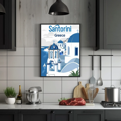 Santorini, Greece Vintage Style Poster