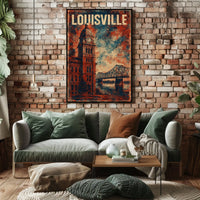 Louisville Clock Tower Cityscape Vintage Expressionism Poster