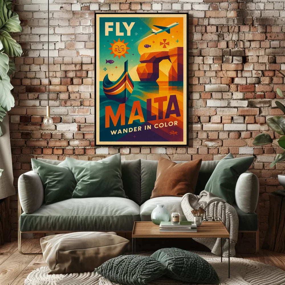 Explore Vibrant Malta with Retro Geometric Travel Poster PosterGoat