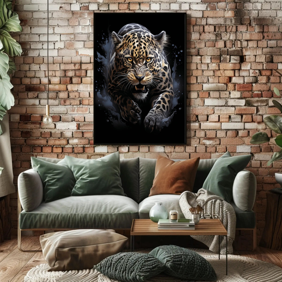 The poster features a dynamic and intense depiction of a leopard in mid-pounce. Travel Poster