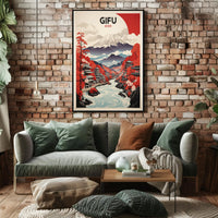 Scenic Gifu Mountains Cherry Blossoms Cultural Heritage Poster