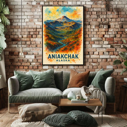 Aniakchak Alaskan Wilderness Adventure Watercolor Poster