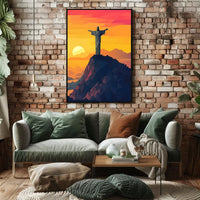 Christ the Redeemer Geometric Sunset Art Poster
