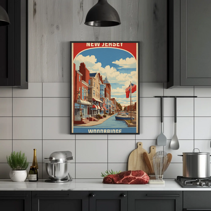 Woodbridge New Jersey Harbor Street View Vintage Travel Poster