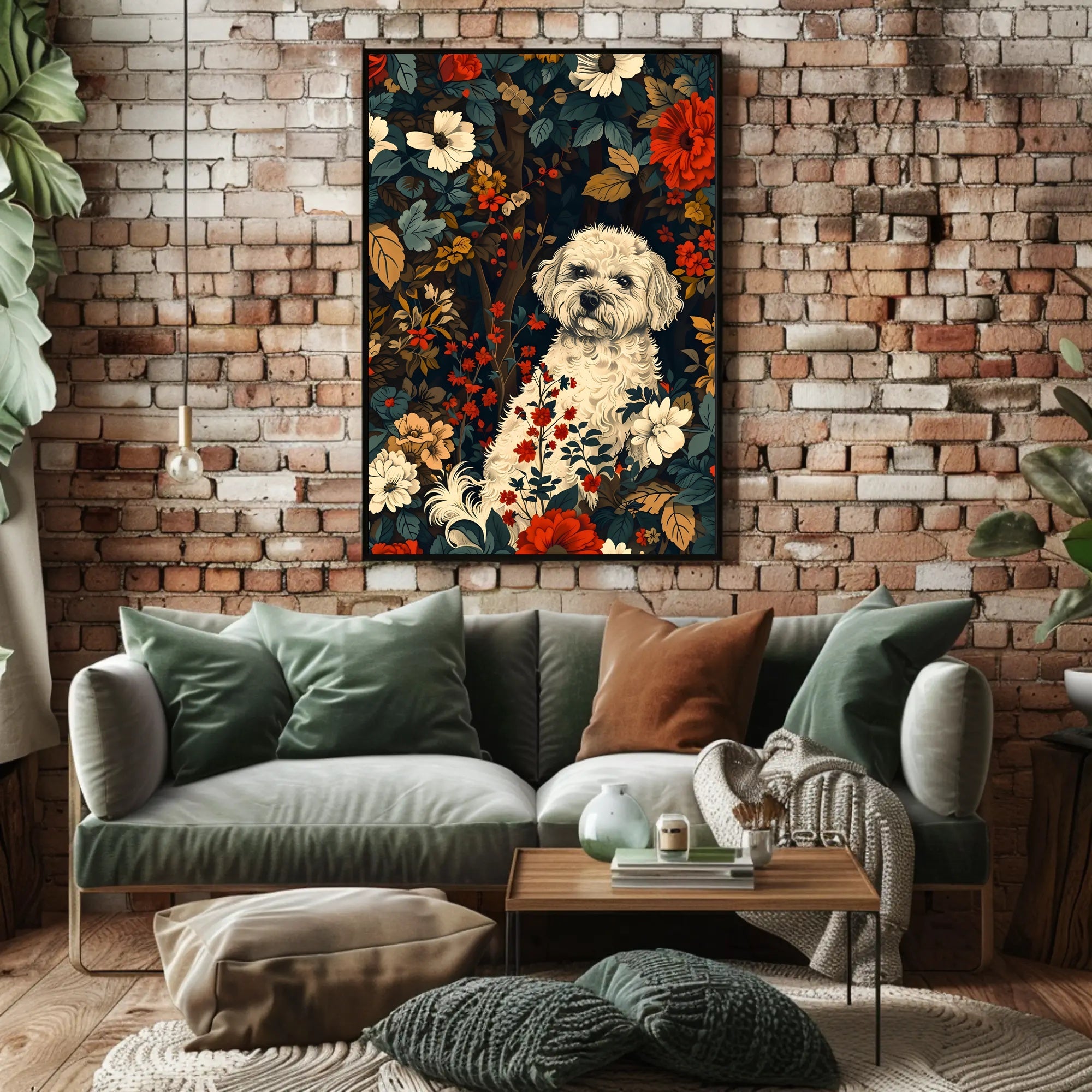 Floral Canine Portrait Wall Art Print