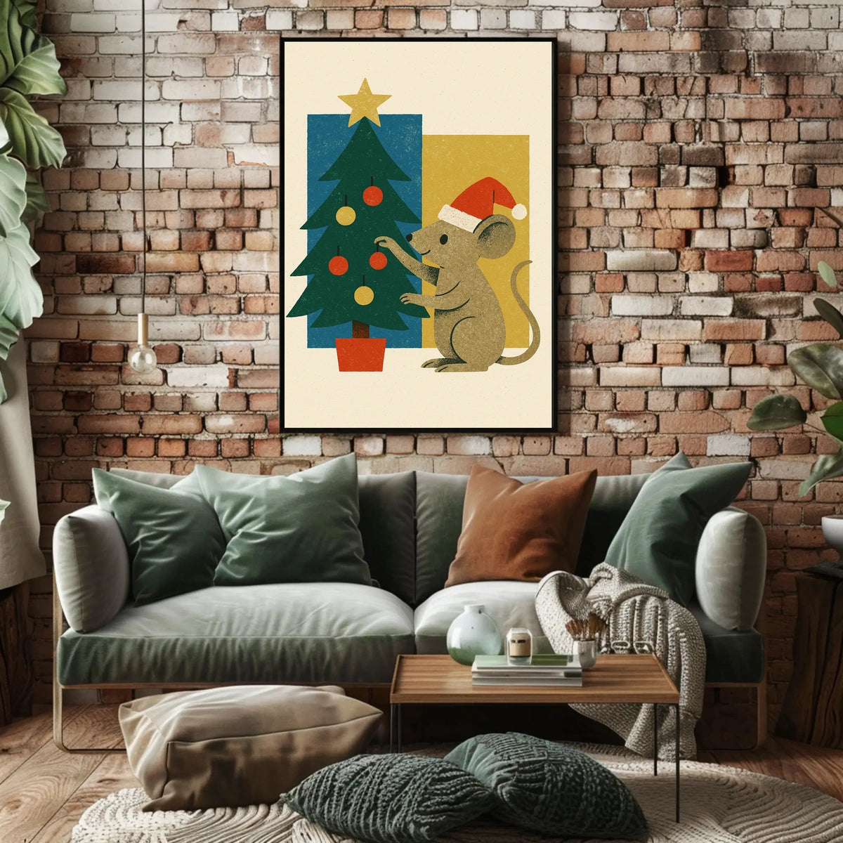 Festive Mouse and Christmas Tree Poster
