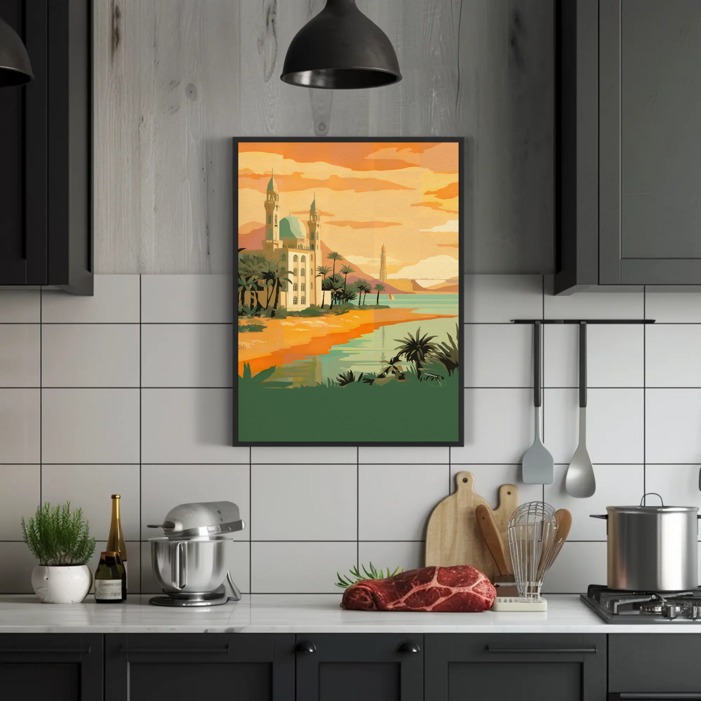 Golden Mosque By The Sunset Vintage Travel Poster