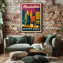 Stylized Manhattan Cityscape in Vibrant Art Deco Urban or Cityscape Poster