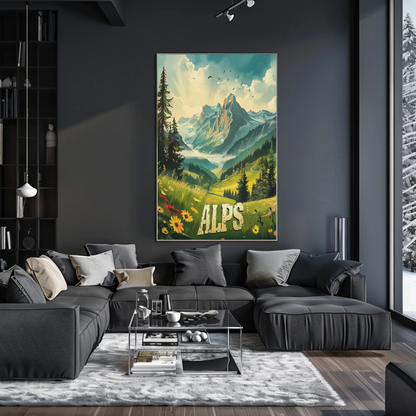 Alps Mountain Meadow Light Rays Forest Travel Poster