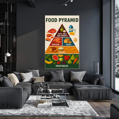 Food Pyramid Balanced Nutrition Guide Art Travel Poster