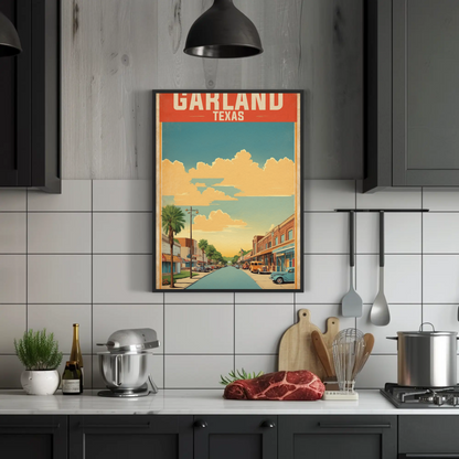 Garland Texas Main Street Retro Sunset Vintage Travel Poster