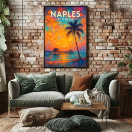 Naples Florida Sunset Poster Coastal Wall Art 18x24