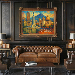 El Salvador Landmarks Travel Digital Painting Poster