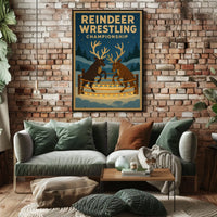Reindeer Wrestling Championship Vintage Holiday Poster