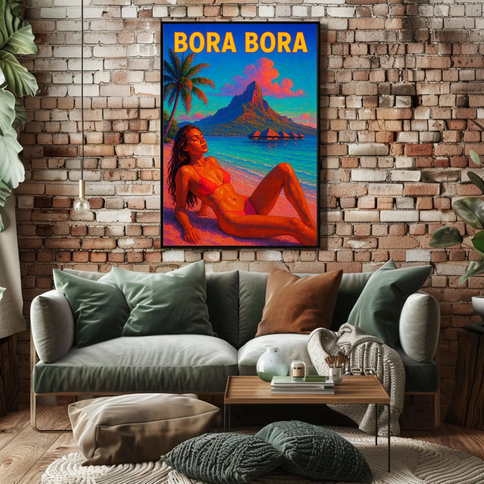 Vibrant Bora Bora Beach Scene in Travel Poster PosterGoat