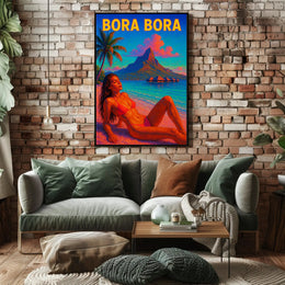 Vibrant Bora Bora Beach Scene in Travel Poster PosterGoat