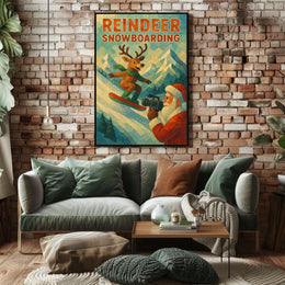 Reindeer Snowboarding Adventure Poster