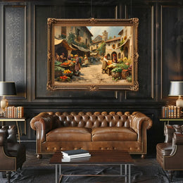 Historical European Village Marketplace Poster Art