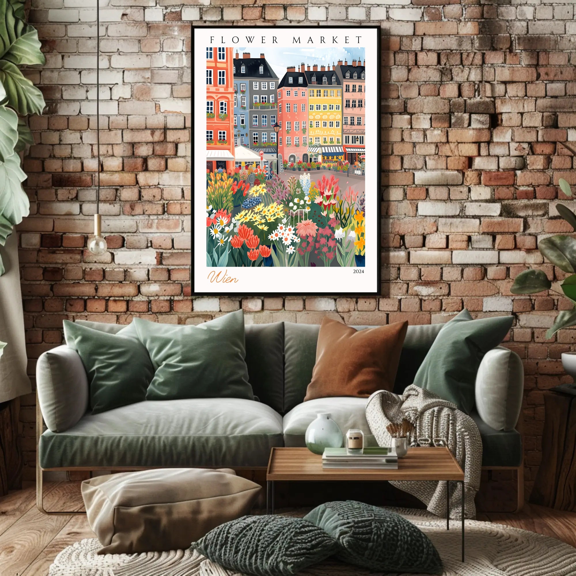 Vibrant Flower Market in Wien Poster PosterGoat