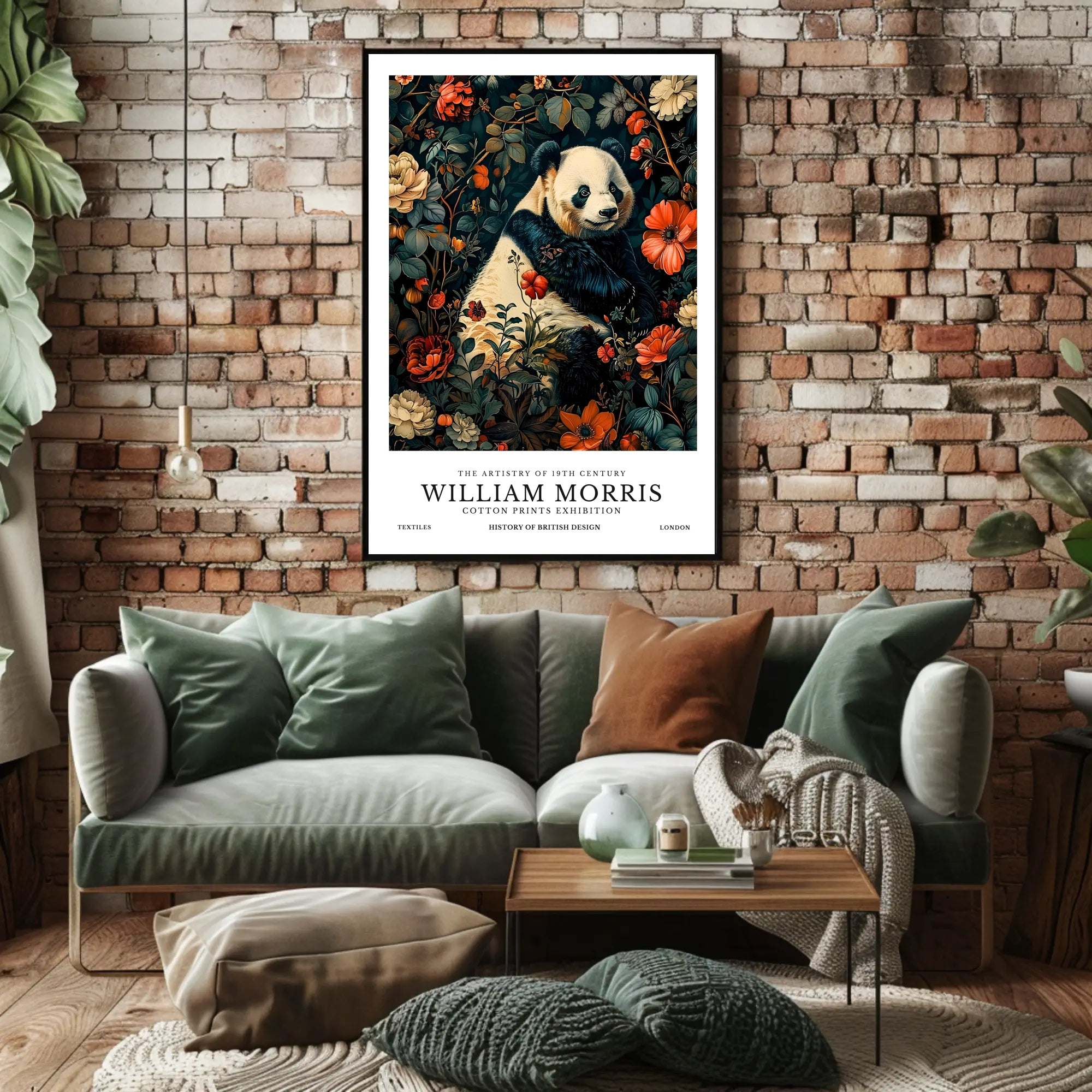 Elegant Panda Among Flowers Victorian Heritage Poster