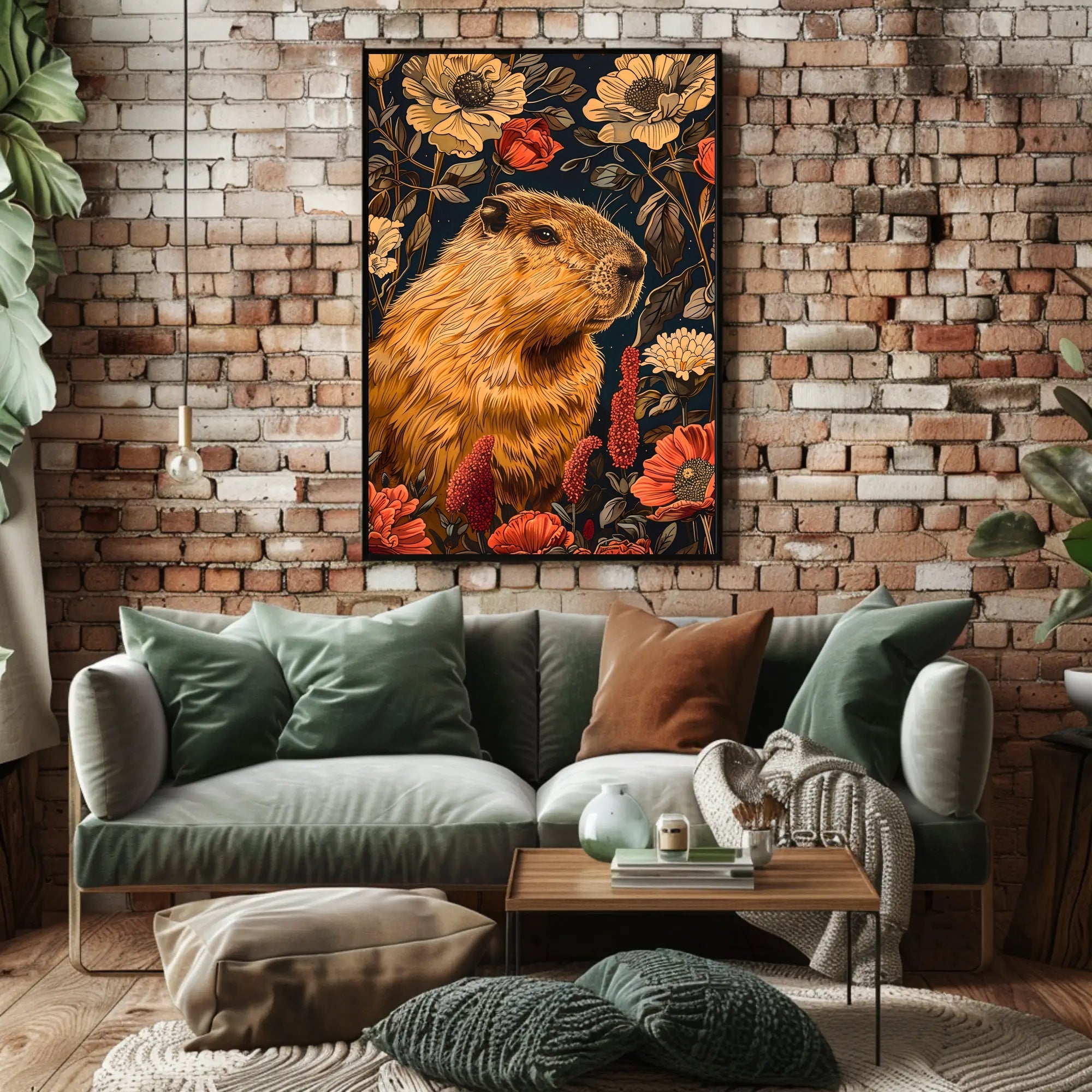 Capybara in Bloom Wall Art Print