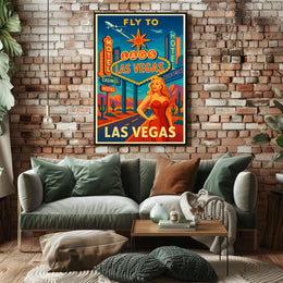 Fly to Las Vegas Retro Travel Promotion Poster