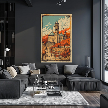 Eastern Fortress And Red Sunset Village Travel Poster