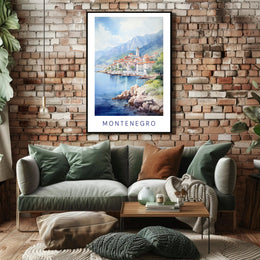 Montenegro Coastal Village Watercolor Travel Poster PosterGoat