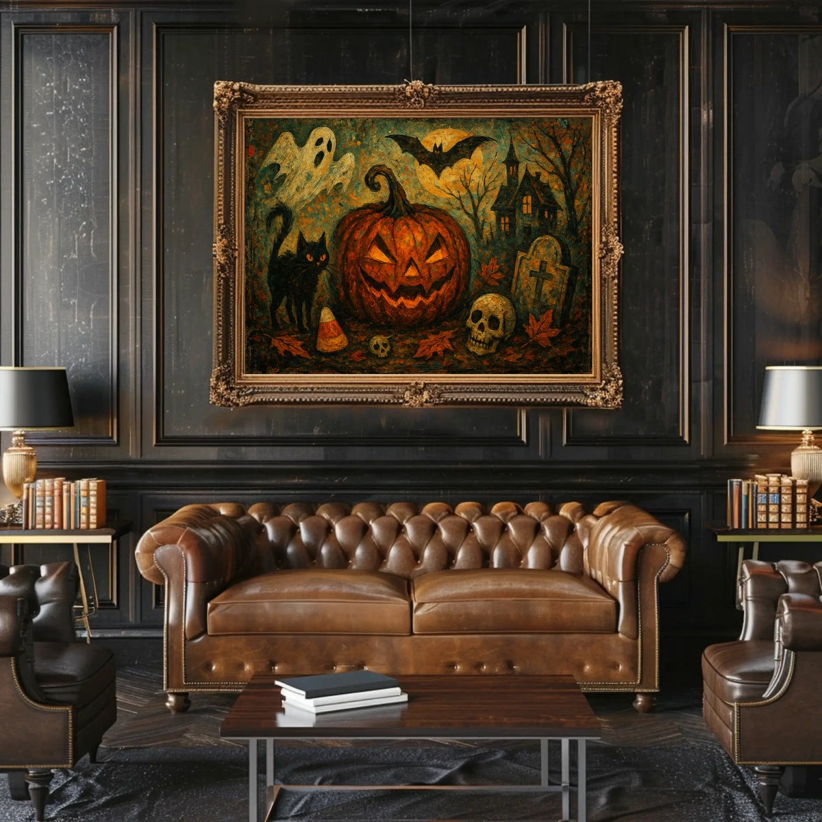 Halloween Night Gothic City Nightscape Eerie Ambient Nocturnal Urban Wanderlust Decor Poster